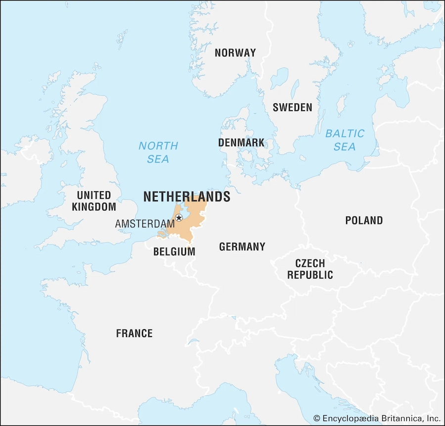 موقعیت هلند و همسایگانش روی نقشه